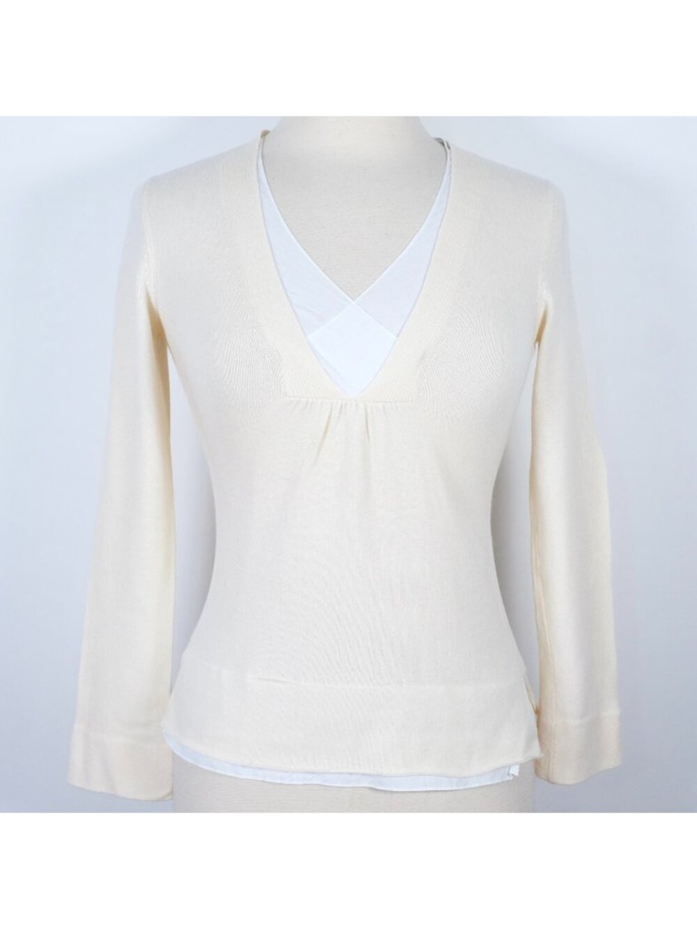 Brunello Cucinelli sz XS 100% cashmere sweater cream with cotton trim